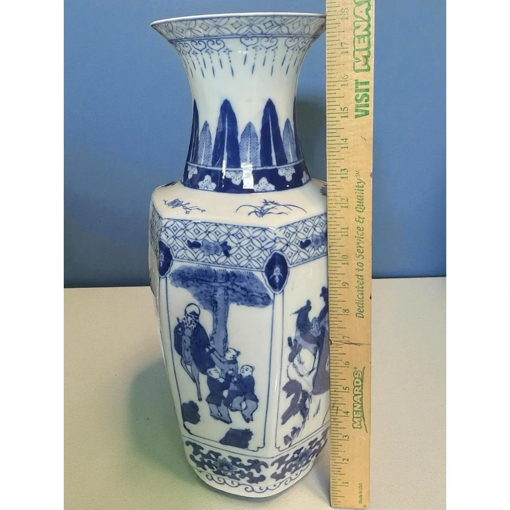 Vintage GAO Ancienne Porcelain Hand Painted‎ Chinese Hexagon Panelled Vase 18X10